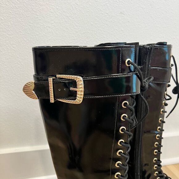 GIANNI BINI Skyscraper Black Lace Up Knee High Boot Size 6 - Picture 5 of 10